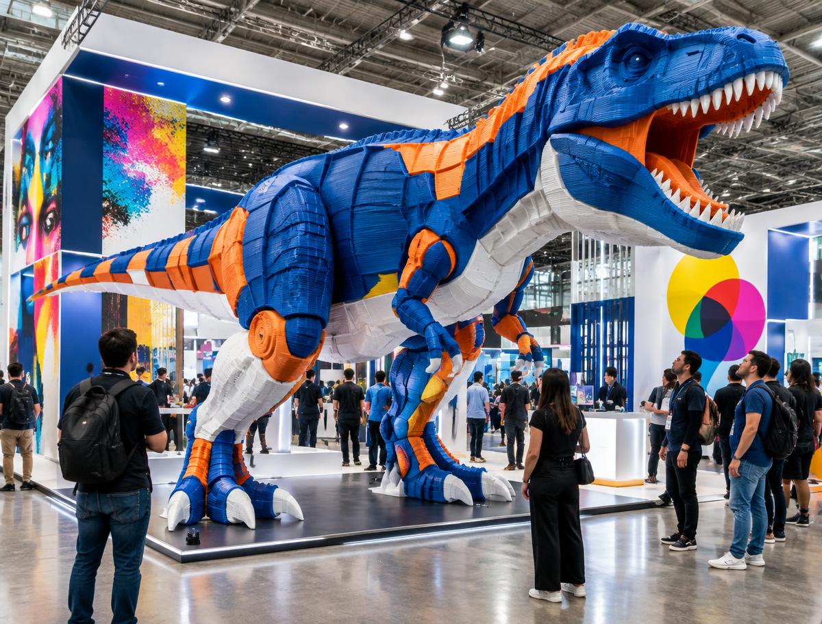 Dinossauro impresso em 3D para estande